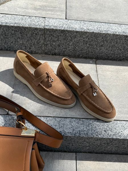 Loafers Marsala, castor color, natural suede, unlined