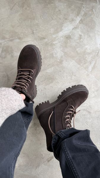 Boots model &ldquo; Ange &rdquo;, suede, chocolate color, leather lining, size 36, 39, Suede, Black, Wool insulation, Ange