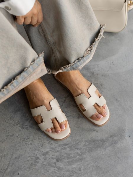 Slippers model &ldquo;Melania&rdquo;, leather, milk color, leather lining, size 40, 36, Leather, Caramel, Leather, Меланія