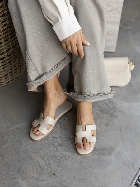 Slippers model &ldquo;Melania&rdquo;, leather, milk color, leather lining, size 40, 36, Leather, Caramel, Leather, Меланія