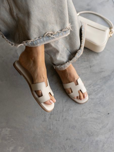 Slippers model &ldquo;Melania&rdquo;, leather, milk color, leather lining, size 40, 36, Leather, Caramel, Leather, Меланія