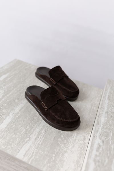 Slippers model Tyra, leather, chocolate color, leather lining