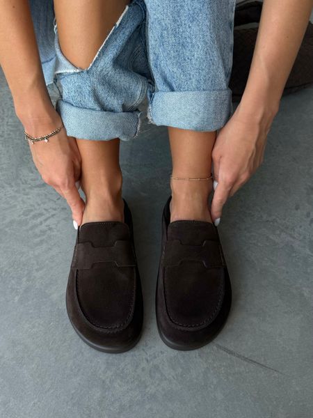 Slippers model Tyra, leather, chocolate color, leather lining