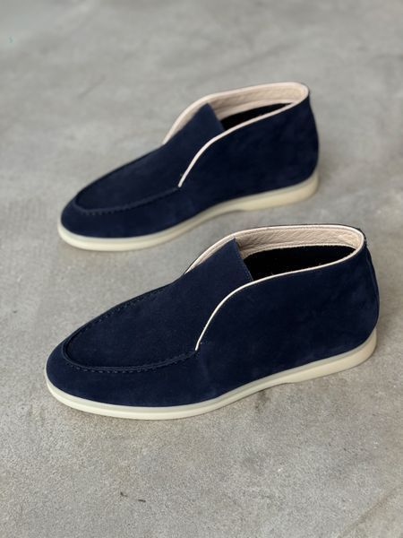 High-cut loafers, blue, genuine suede, leather lining