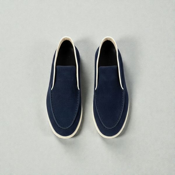 High-cut loafers, blue, genuine suede, leather lining