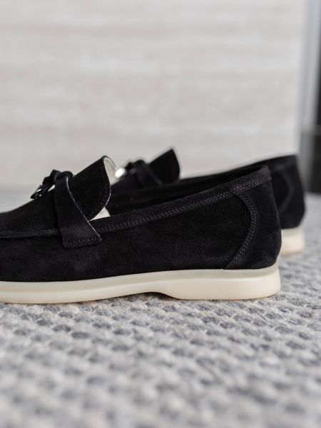 Loafers Marsala, black color, natural suede, unlined