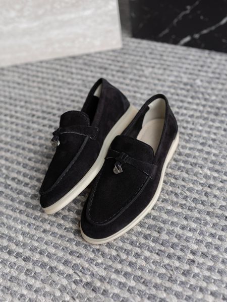 Loafers Marsala, black color, natural suede, unlined