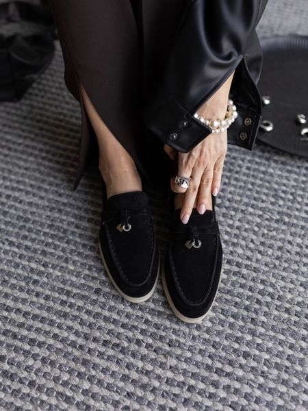 Loafers Marsala, black color, natural suede, unlined