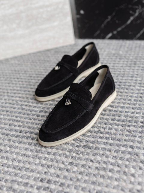 Loafers Marsala, black color, natural suede, unlined