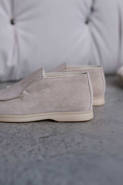 Aurora loafers, sand color, natural suede, leather lining