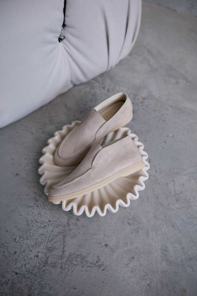 Aurora loafers, sand color, natural suede, leather lining