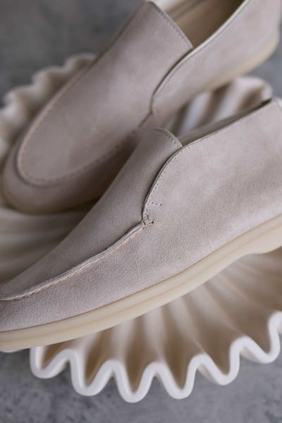 Aurora loafers, sand color, natural suede, leather lining