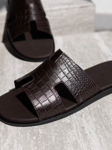 Slippers Step, leather, dark brown, size 40