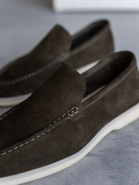 Calypso loafers, khaki, genuine suede, unlined