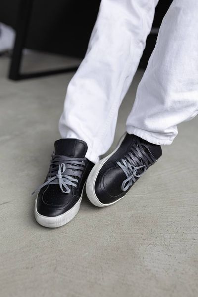 Star sneakers, black, genuine leather, natural fur lining