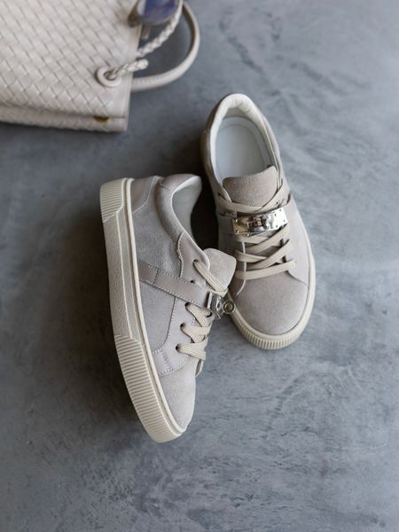 Sneakers Emoji, ivory suede + cappuccino, leather lining, size 39