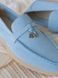 Loafers Marsala, blue color, natural suede, unlined