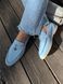 Loafers Marsala, blue color, natural suede, unlined