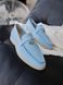 Loafers Marsala, blue color, natural suede, unlined