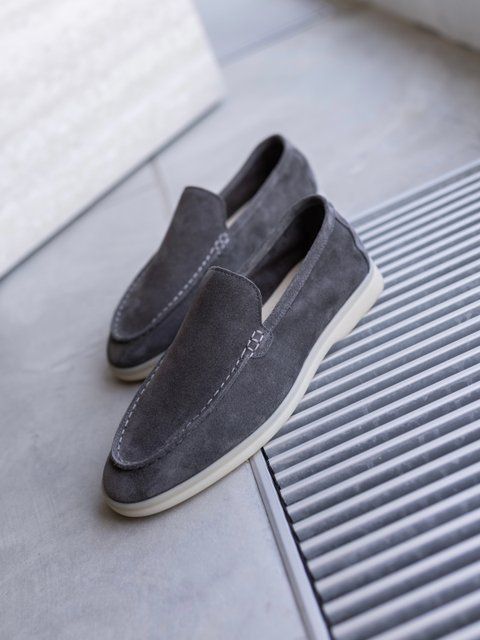 Calypso loafers, graphite color, genuine suede, unlined