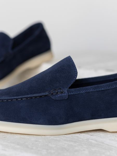 Calypso loafers, blue, genuine suede, unlined