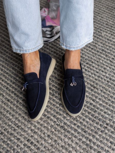 Loafers Lusso, blue color, natural velor, leather lining