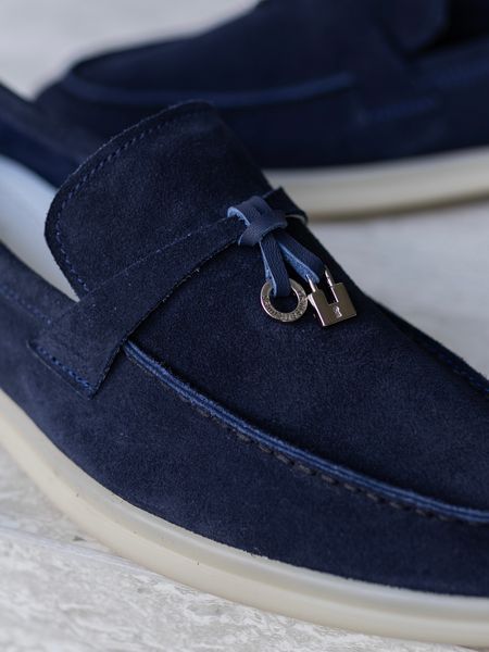 Loafers Lusso, blue color, natural velor, leather lining