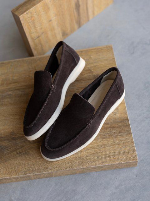 Loafers Meriel, chocolate color, natural suede, unlined