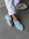 Loafers Marsala, blue color, natural suede, unlined