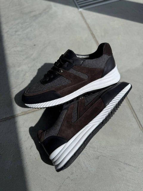 Matt sneakers, chocolate color, genuine suede, leather lining