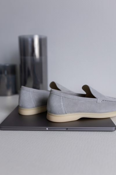 Loafers Loretto, metallic color, natural suede, unlined