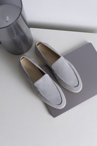 Loafers Loretto, metallic color, natural suede, unlined