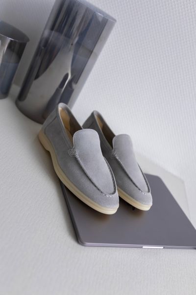 Loafers Loretto, metallic color, natural suede, unlined