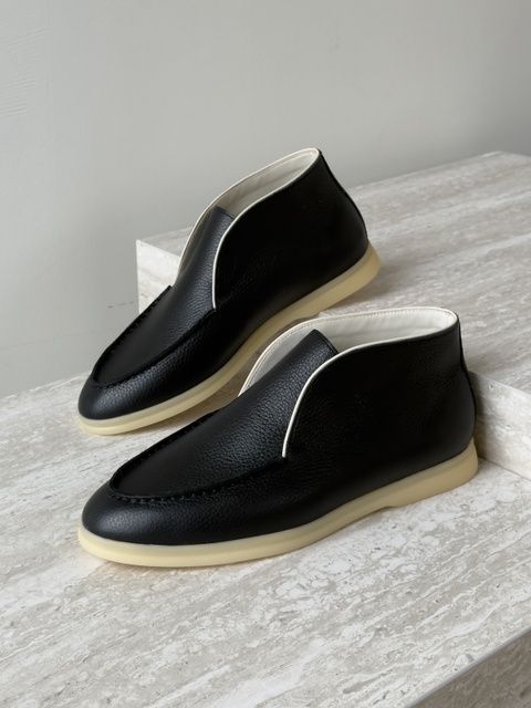 High-cut loafers, black, genuine leather, leather lining