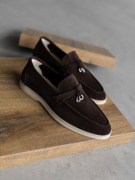 Loafers Marsala, chocolate color, natural suede, unlined