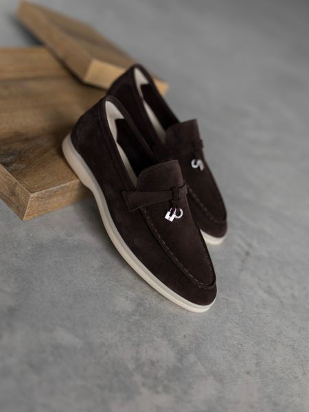 Loafers Marsala, chocolate color, natural suede, unlined